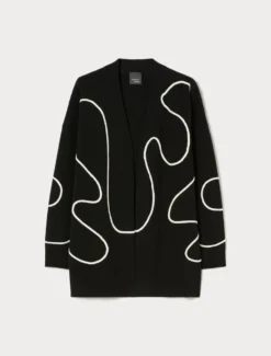 Cardigan in misto lana con ricamo - NERO