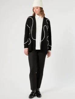 Cardigan in misto lana con ricamo - NERO