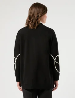 Cardigan in misto lana con ricamo - NERO