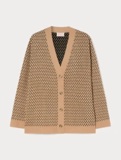 Cardigan in misto lana jacquard - CAMMELLO