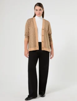 Cardigan in misto lana jacquard - CAMMELLO