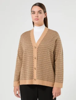 Cardigan in misto lana jacquard - CAMMELLO