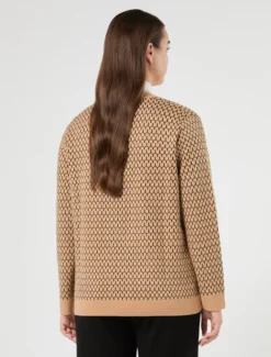 Cardigan in misto lana jacquard - CAMMELLO