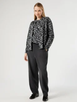 Cardigan in misto lana jacquard - GRIGIO MEDIO