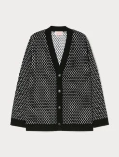 Cardigan in misto lana jacquard - NERO