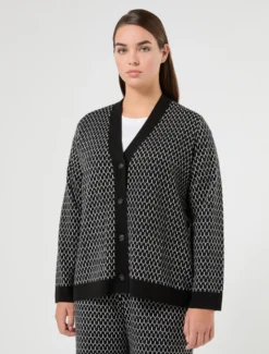 Cardigan in misto lana jacquard - NERO
