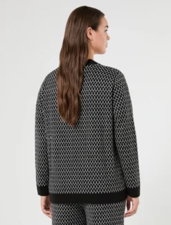 Cardigan in misto lana jacquard - NERO