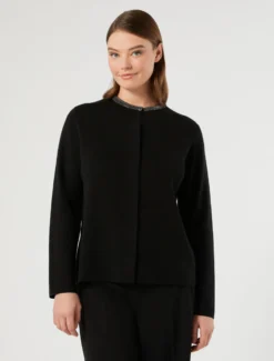 Cardigan in misto lana jacquard - NERO