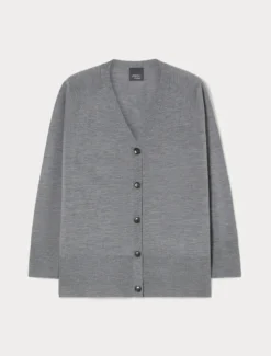 Cardigan in pura lana - GRIGIO MEDIO