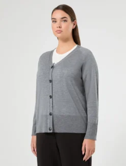Cardigan in pura lana - GRIGIO MEDIO