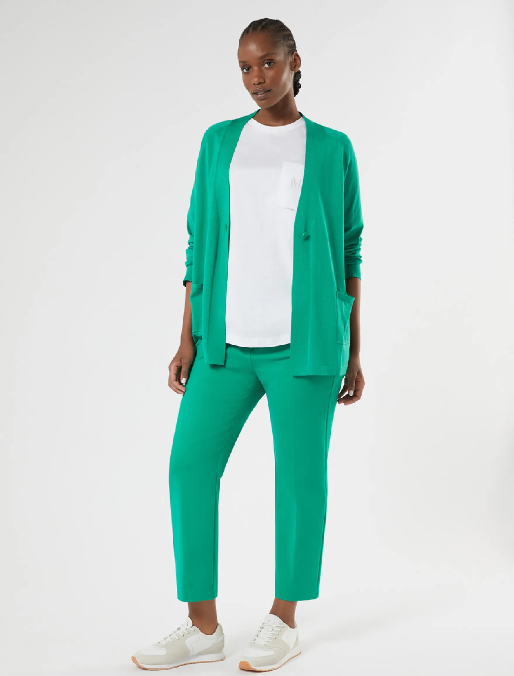 Cardigan in seta e cotone - VERDE SMERALDO