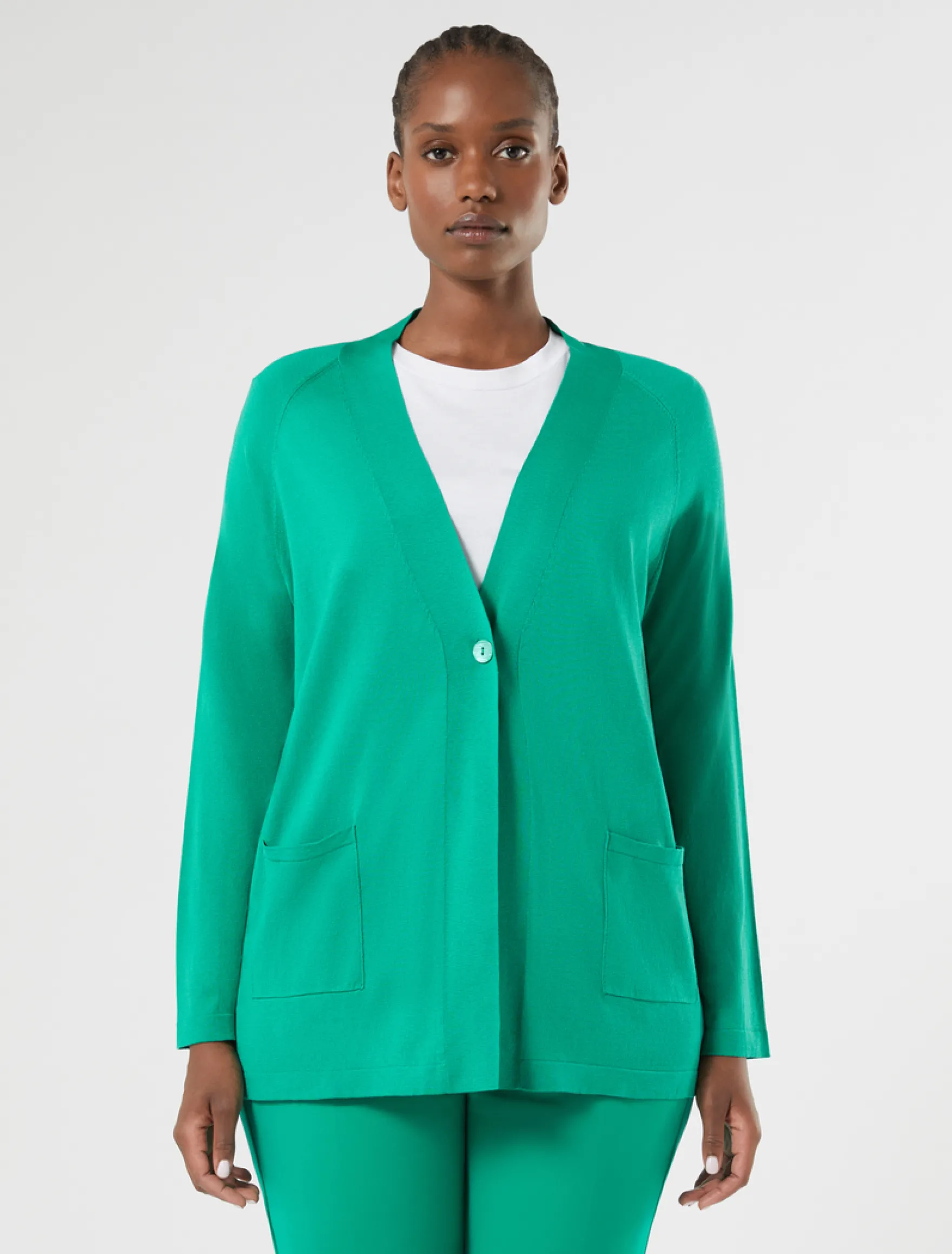 Cardigan in seta e cotone - VERDE SMERALDO