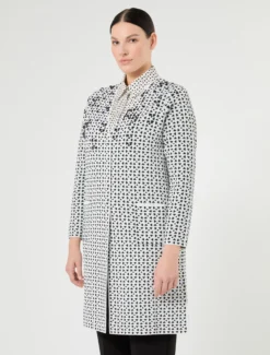 Cardigan in viscosa jacquard con ricamo - BIANCO NERO