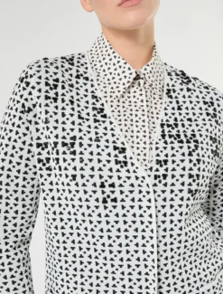 Cardigan in viscosa jacquard con ricamo - BIANCO NERO