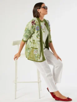 Cardigan jacquard con ricamo - BIANCO