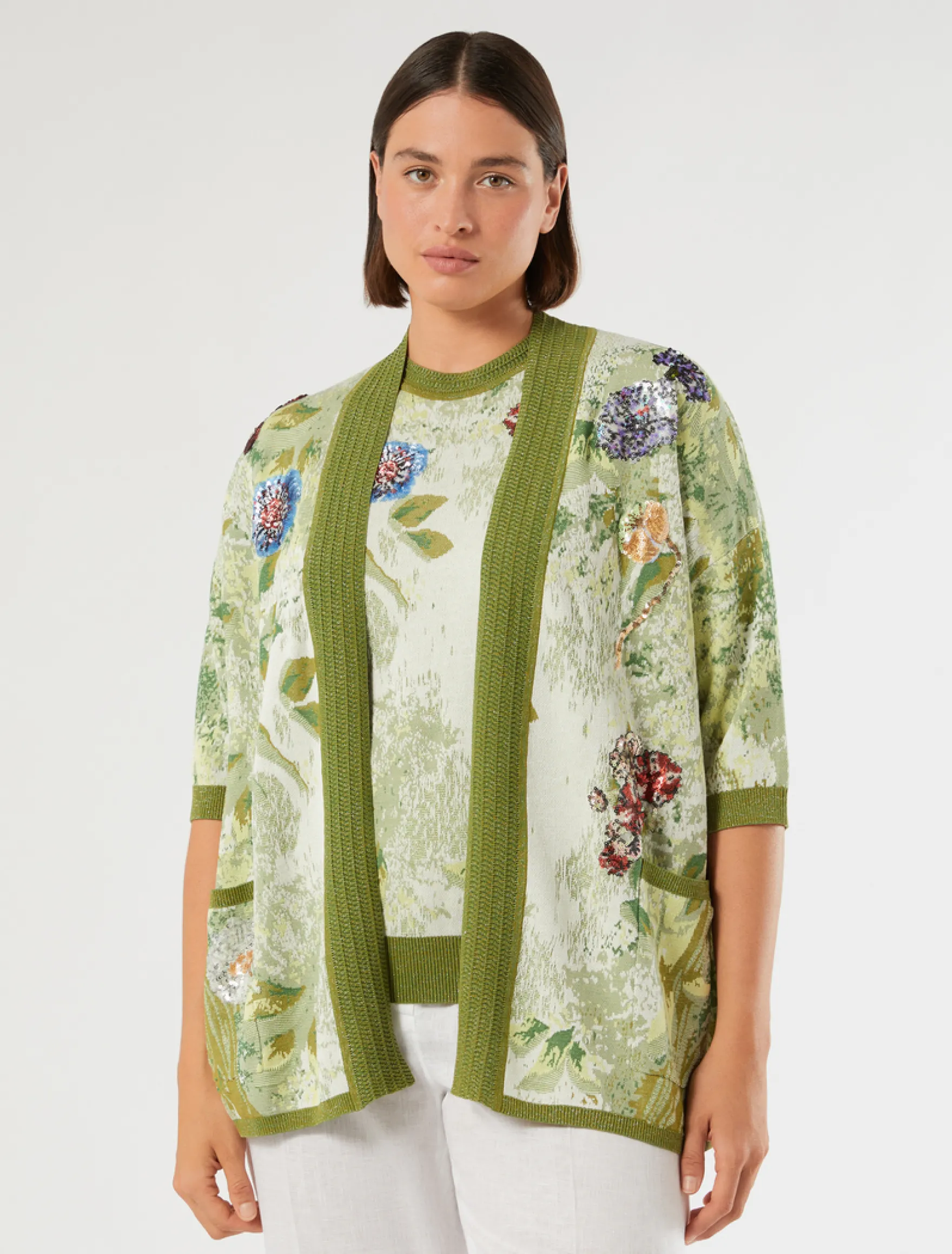 Cardigan jacquard con ricamo - BIANCO