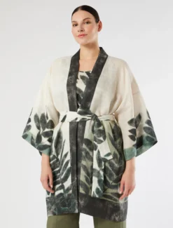 Casacca a kimono in tela di lino - VERDE OLIVA