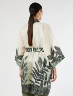 Casacca a kimono in tela di lino - VERDE OLIVA