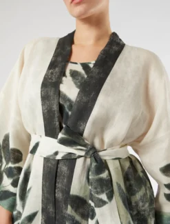 Casacca a kimono in tela di lino - VERDE OLIVA