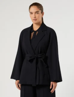 Casacca aperta in seersucker - BLU NOTTE
