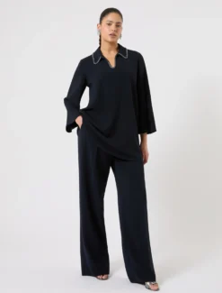 Casacca in cady con ricamo - BLU NOTTE