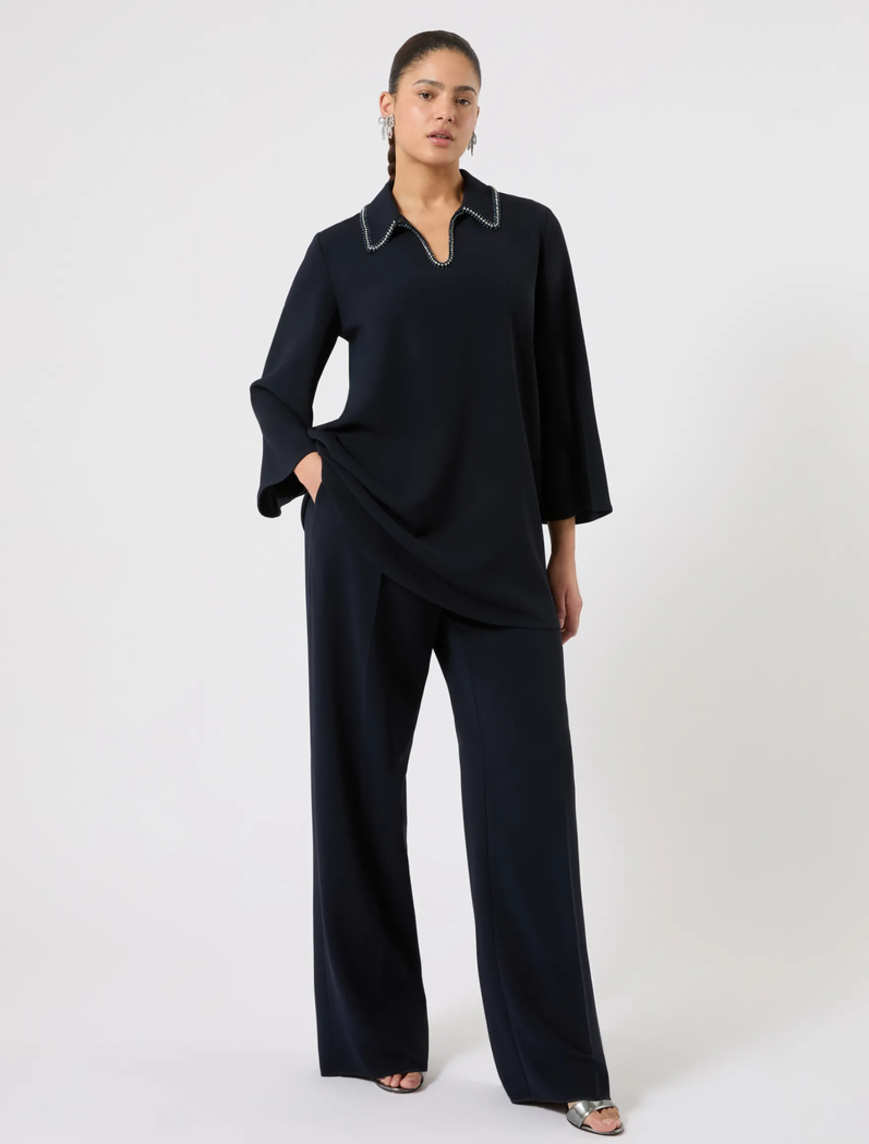 Casacca in cady con ricamo - BLU NOTTE