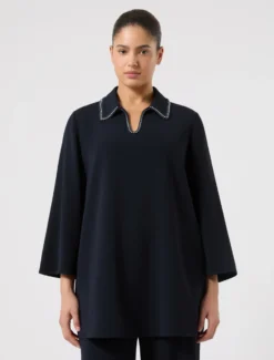 Casacca in cady con ricamo - BLU NOTTE