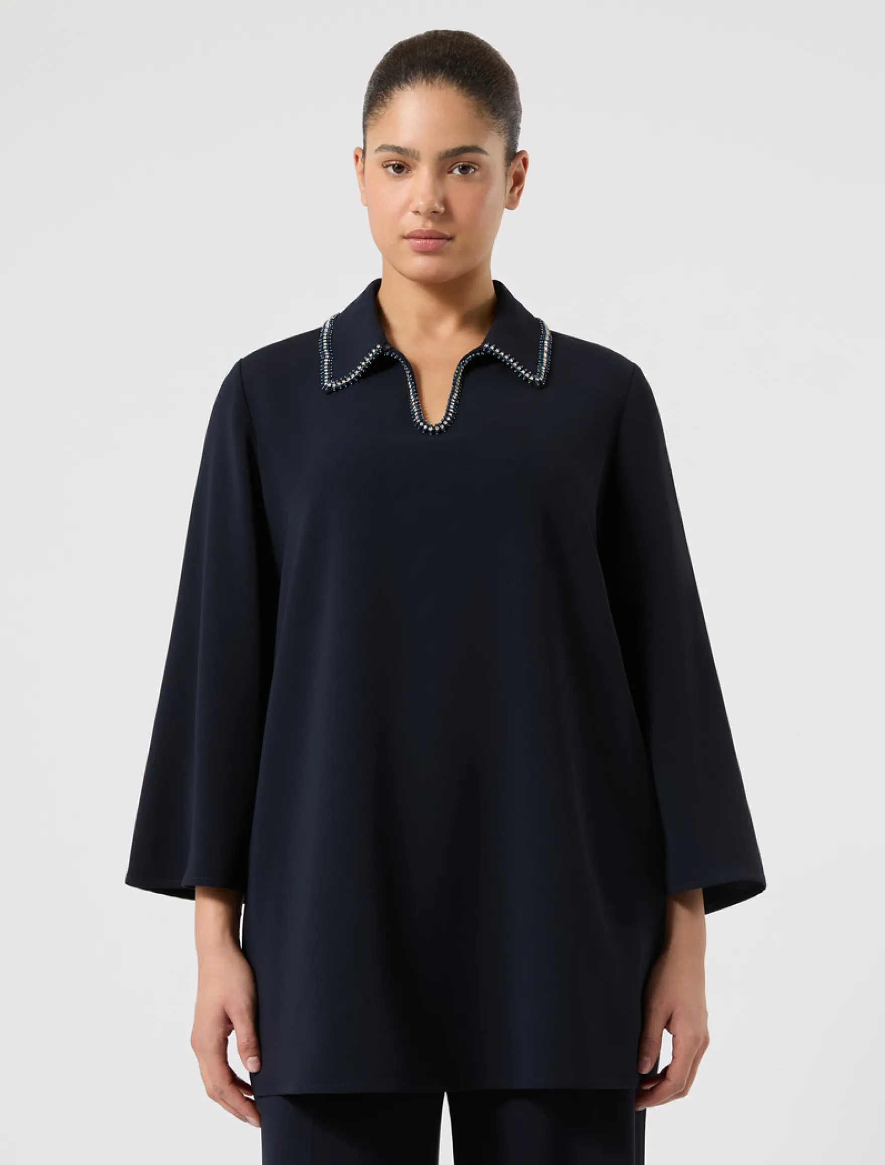 Casacca in cady con ricamo - BLU NOTTE