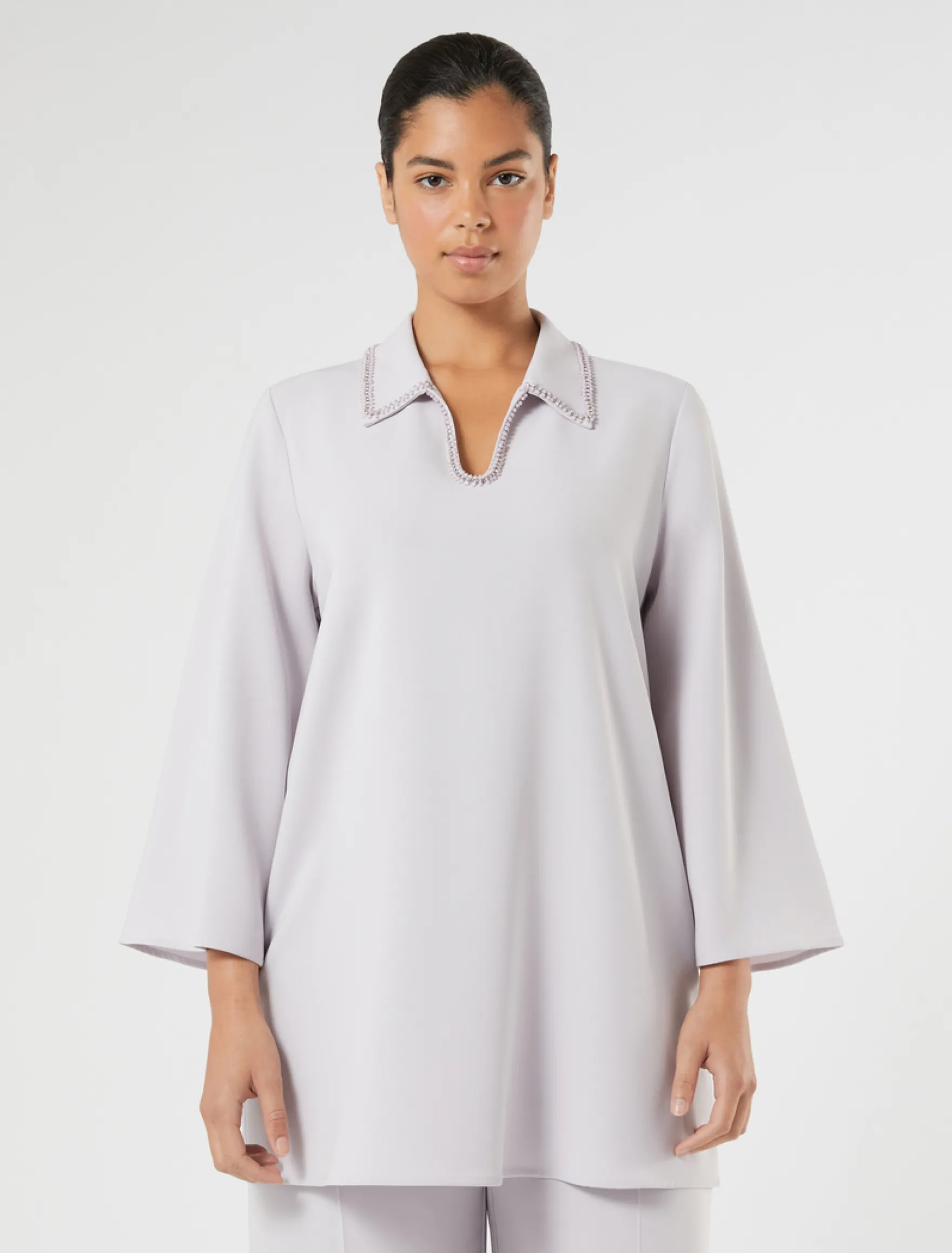 Casacca in cady con ricamo - LAVANDA