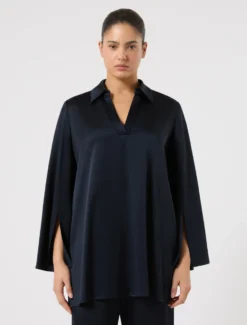 Casacca in crêpe envers satin - BLU NOTTE