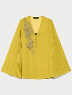 Casacca in crêpe georgette con macramè - VERDE OLIVA