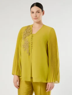 Casacca in crêpe georgette con macramè - VERDE OLIVA