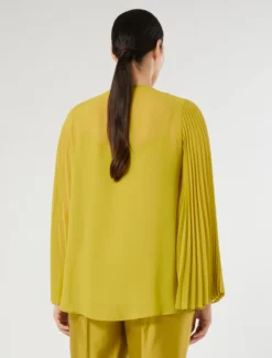 Casacca in crêpe georgette con macramè - VERDE OLIVA