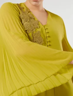 Casacca in crêpe georgette con macramè - VERDE OLIVA