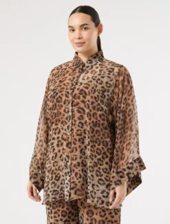 Casacca in georgette di seta - MARRONE