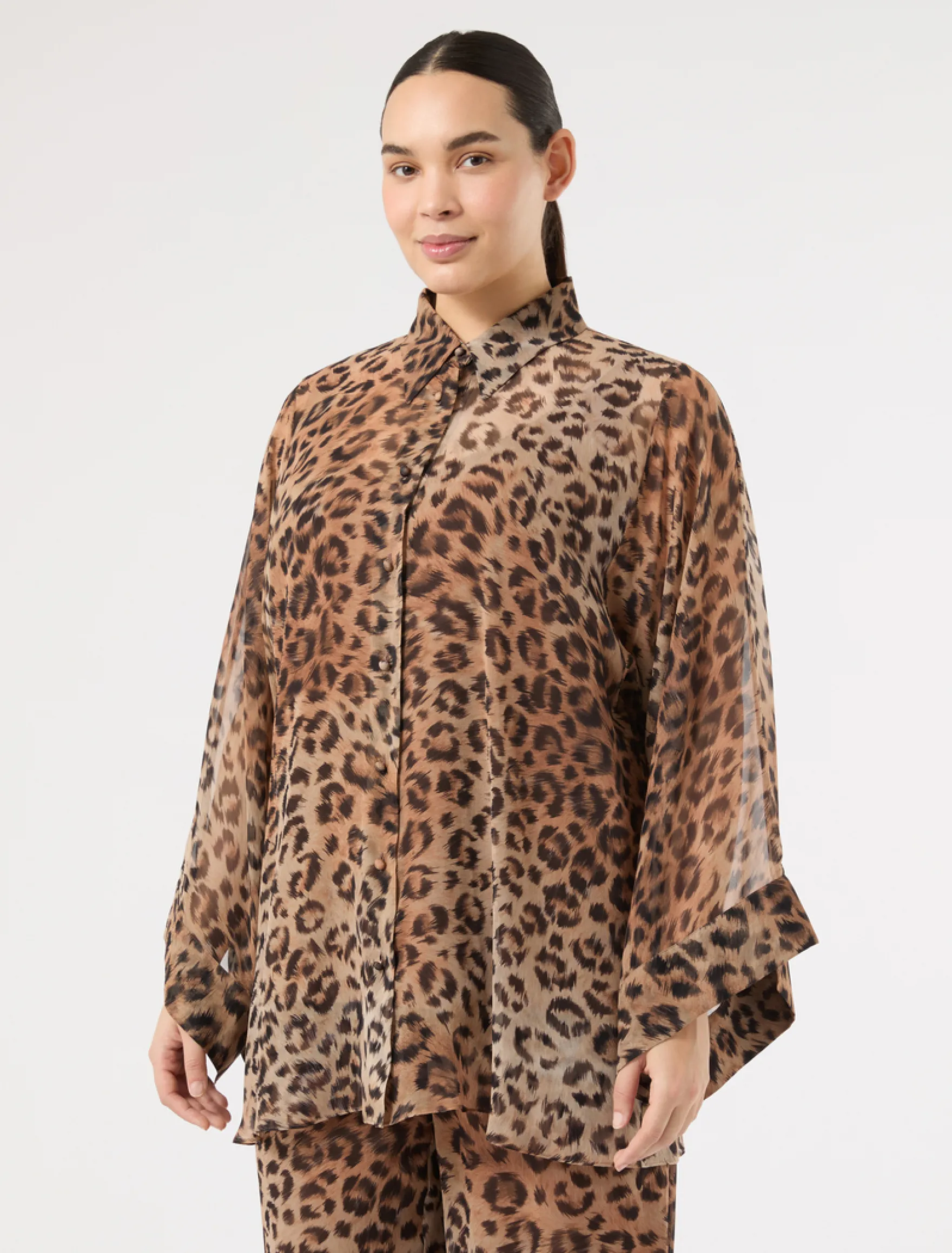 Casacca in georgette di seta - MARRONE