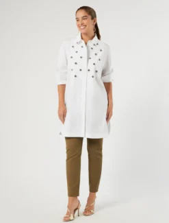 Casacca in popeline con ricamo - BIANCO OTTICO