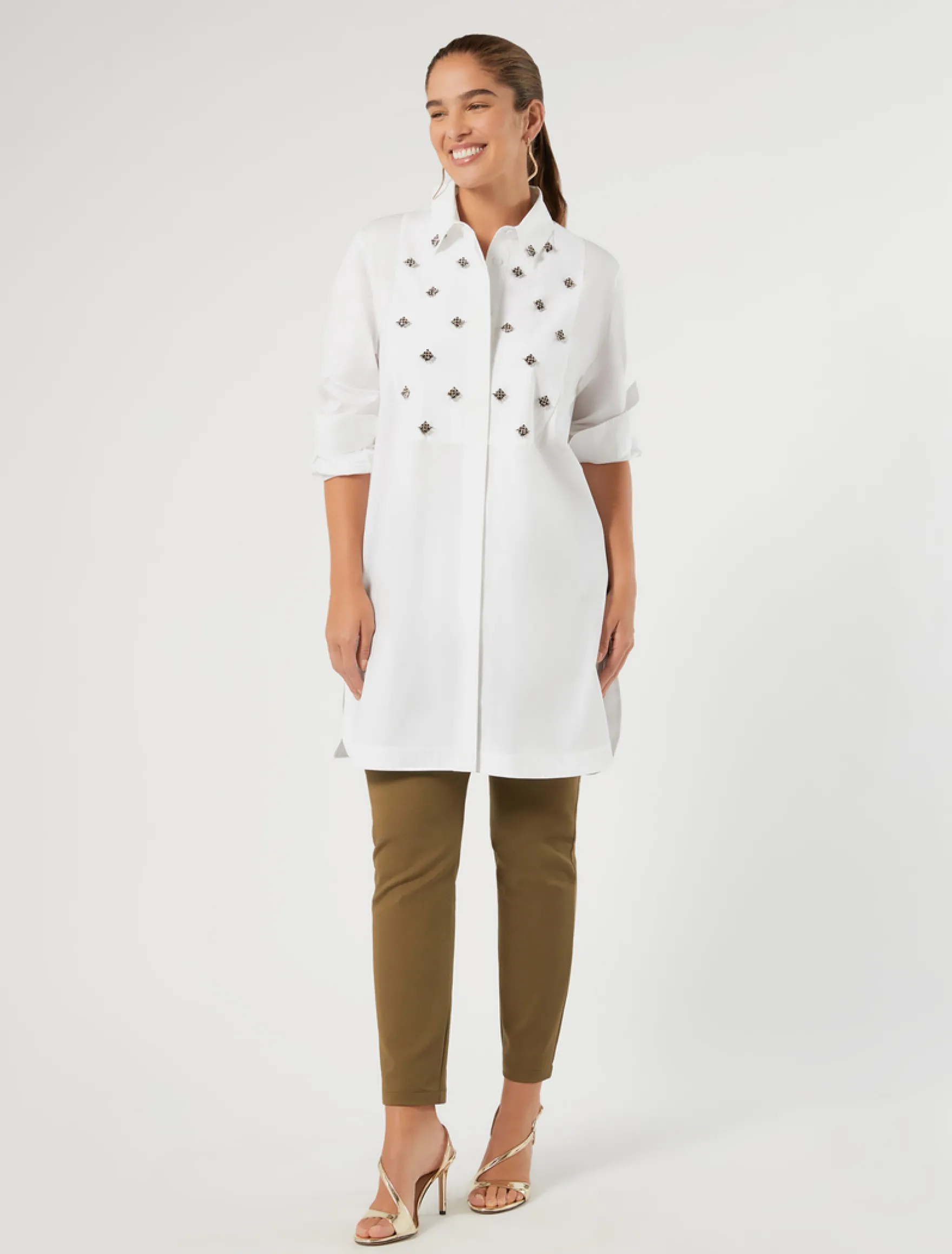 Casacca in popeline con ricamo - BIANCO OTTICO