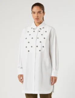 Casacca in popeline con ricamo - BIANCO OTTICO