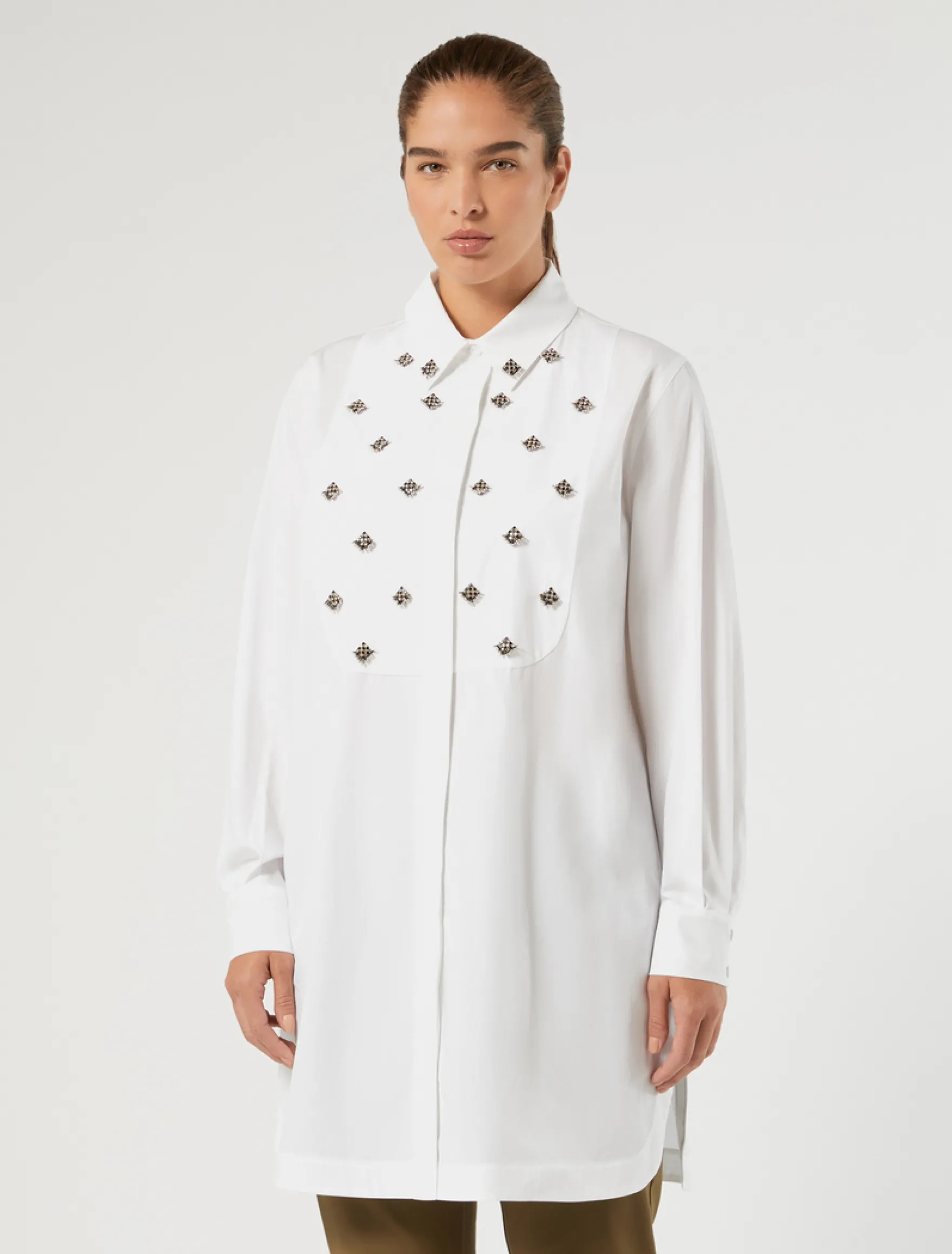 Casacca in popeline con ricamo - BIANCO OTTICO