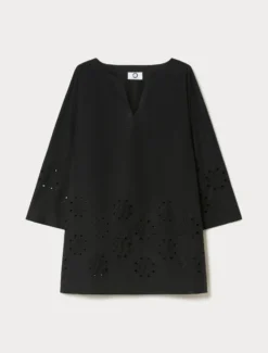 Casacca in popeline con ricamo - NERO