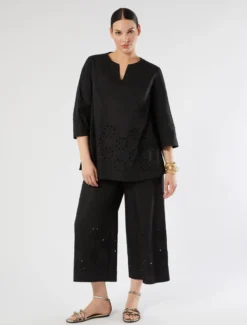 Casacca in popeline con ricamo - NERO