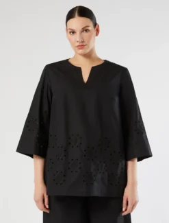 Casacca in popeline con ricamo - NERO