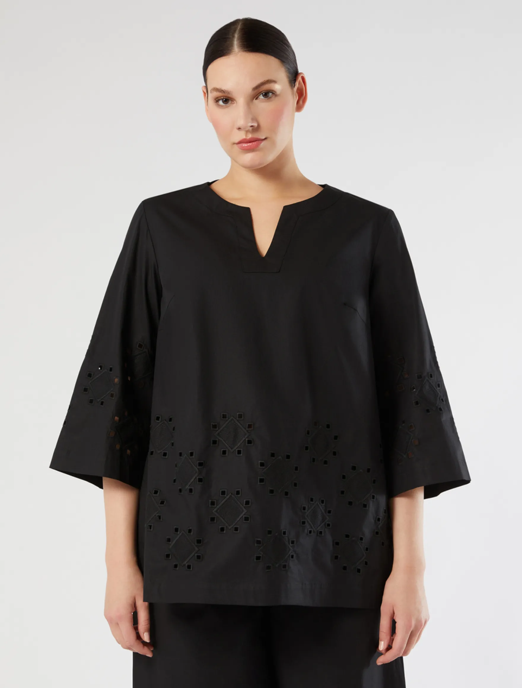 Casacca in popeline con ricamo - NERO