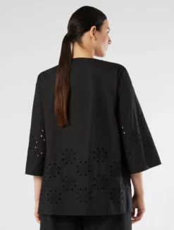 Casacca in popeline con ricamo - NERO