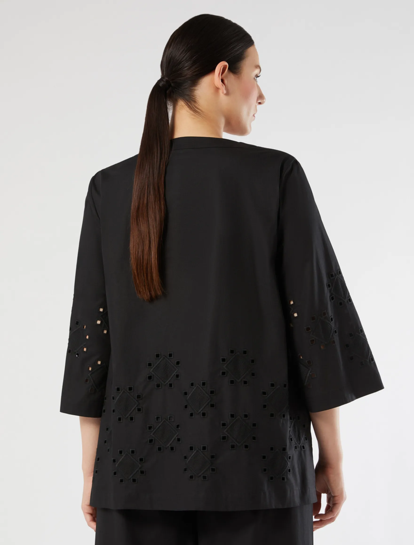 Casacca in popeline con ricamo - NERO