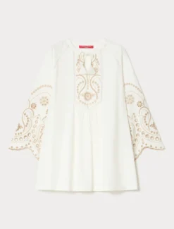 Casacca in raso di cotone con ricamo - AVORIO
