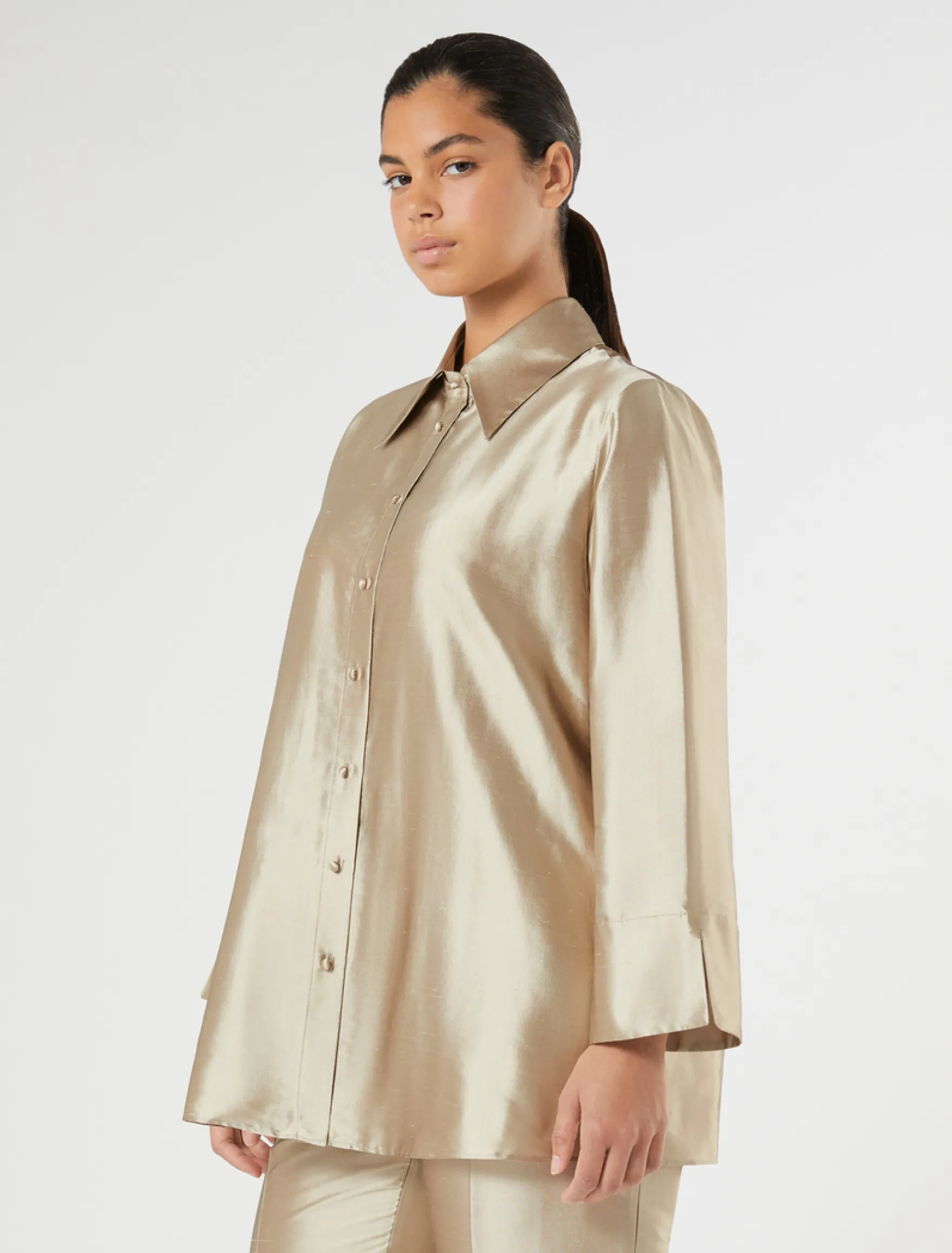 Casacca in shantung di seta - NOCCIOLA