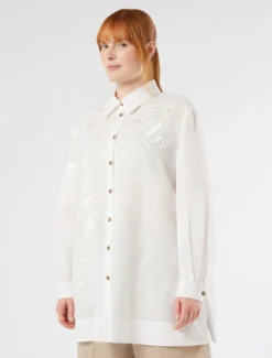 Casacca in tela di lino con ricamo - BIANCO OTTICO