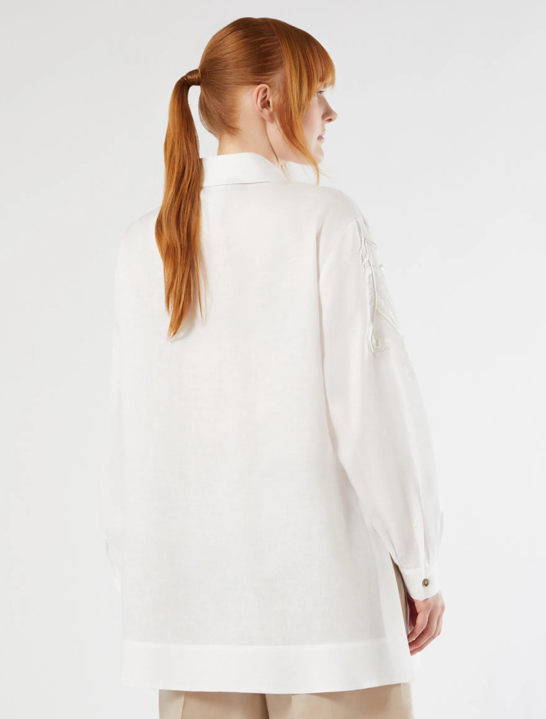 Casacca in tela di lino con ricamo - BIANCO OTTICO